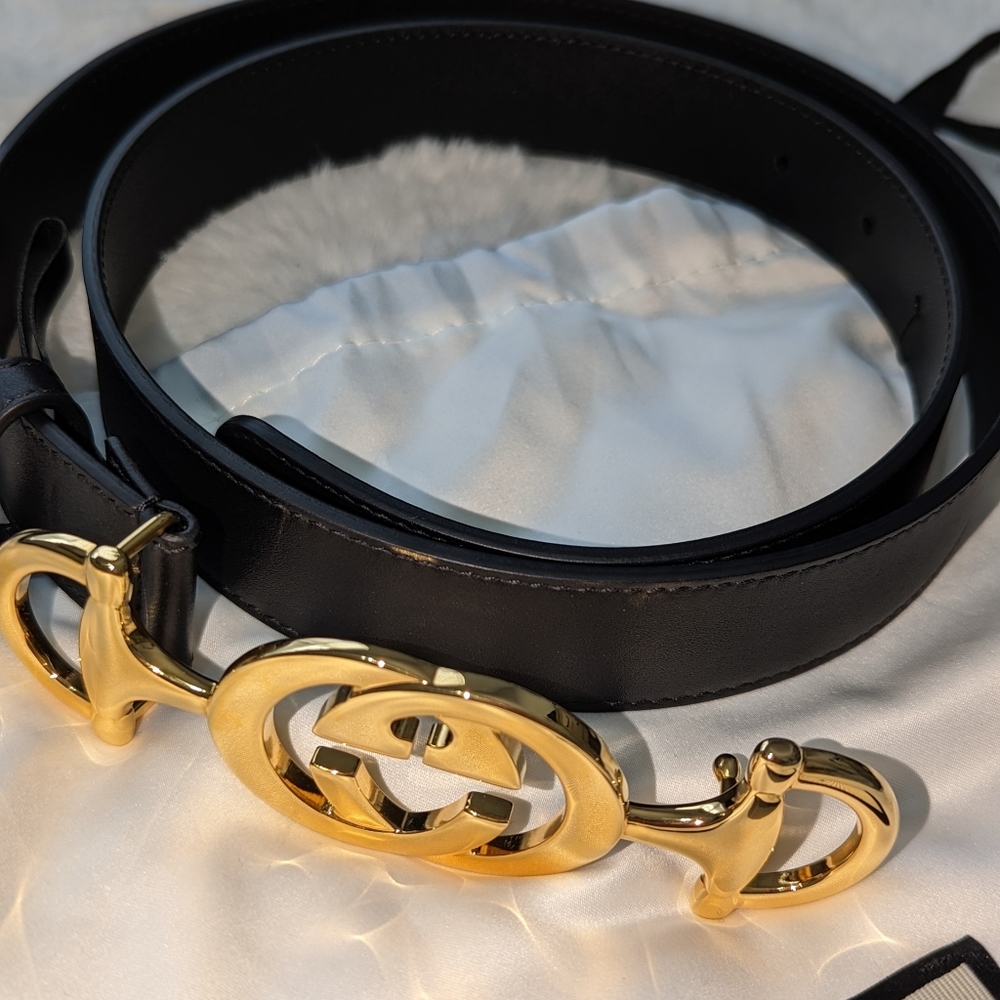 Gucci Zumi Leather Belt w/Gold GG Horsebit Buckle